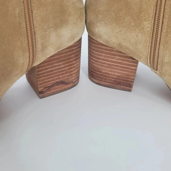 J.Crew Sadie Tan Suede round toe stacked Heeled Ankle Booties boots 8.5 - Picture 8 of 14